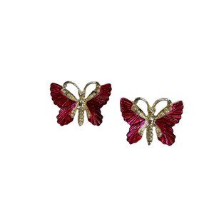 Scatter Pins Set of 2 Butterfly Hot Pink Goldtone Brooch Pin 1"